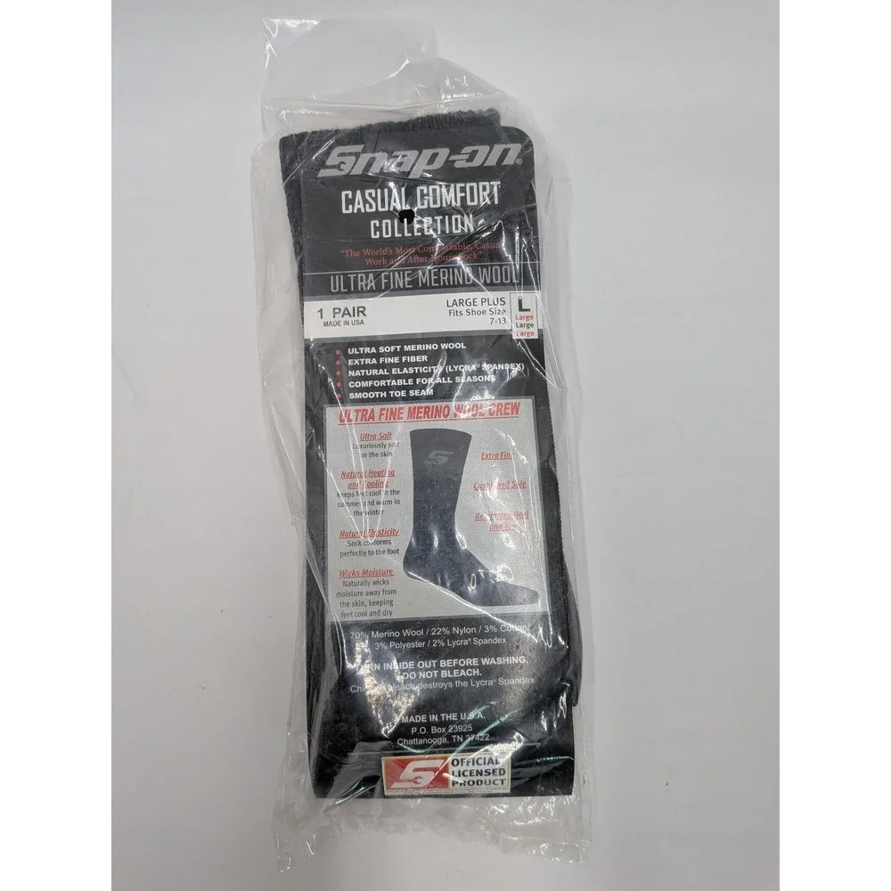 Snap-on Men 3 Pair Sock Bundle Merino Wool & Cotton Crew Work Socks Size L 7-12